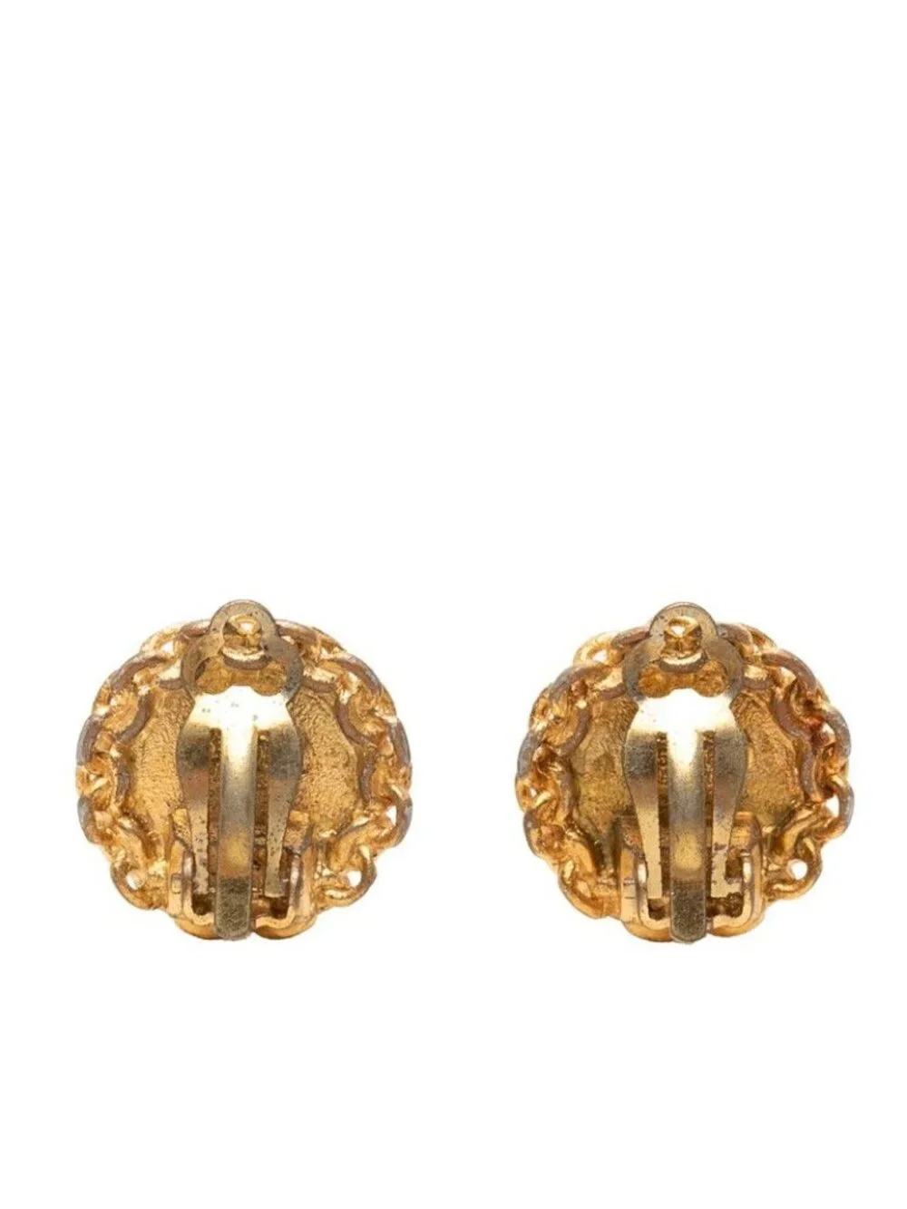 Chanel CC Logo Vintage Round Earrings Gold Plated